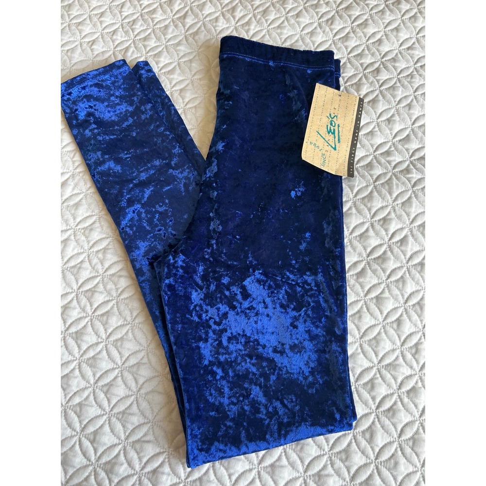 Leo's Dancewear Blue Crushed Velvet Leggings Vintage Navy Dance Pants Size Large